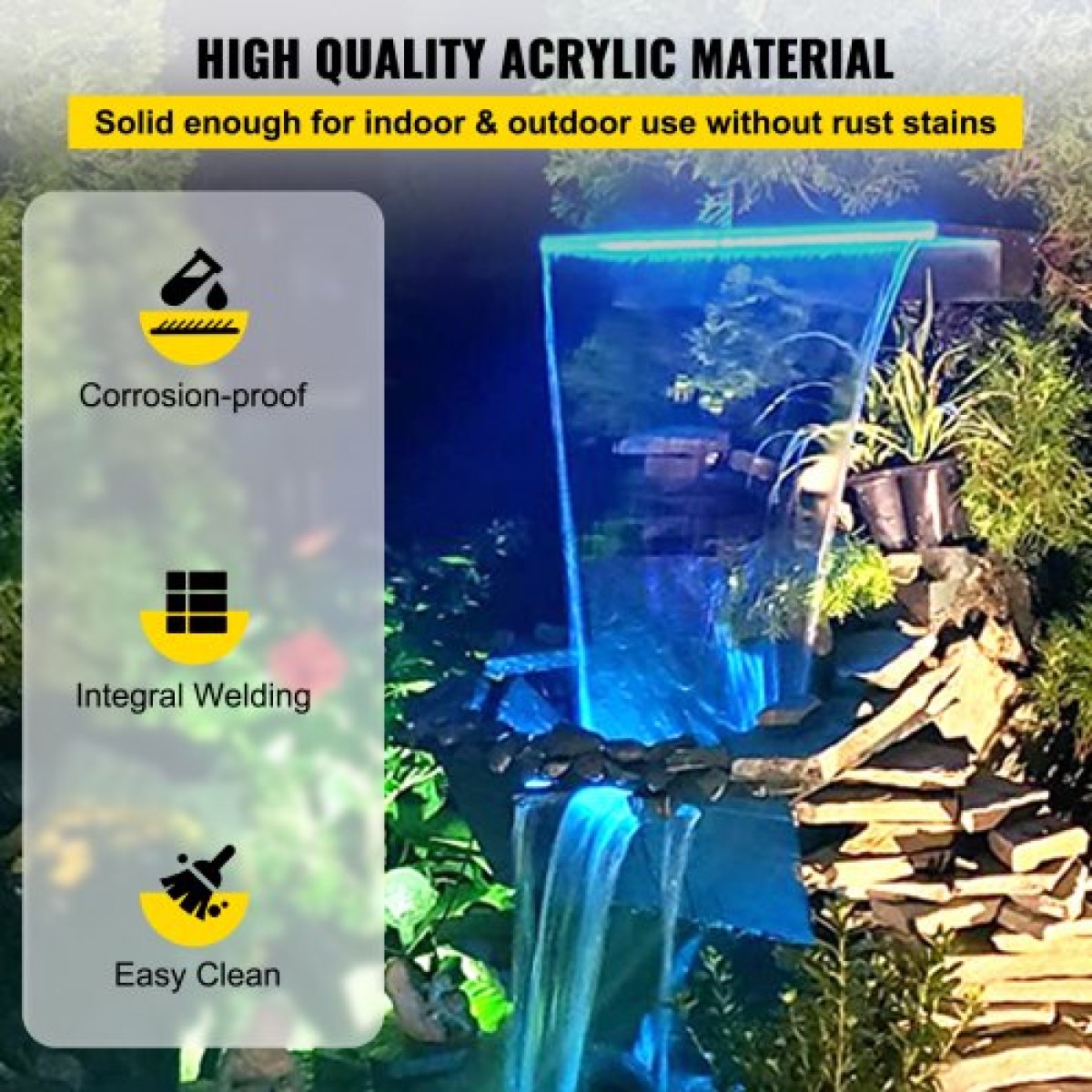 VEVOR Fountain Spillway 36,2x3,2x8,1 ιντσών, Pool Waterfall Fountain 17 Colors Led, Pool Water Fall Kit with Remote, Pool Spillway Consolid Acrylic Pool Waterfall for Garden Pond, Swimming Pool, Square