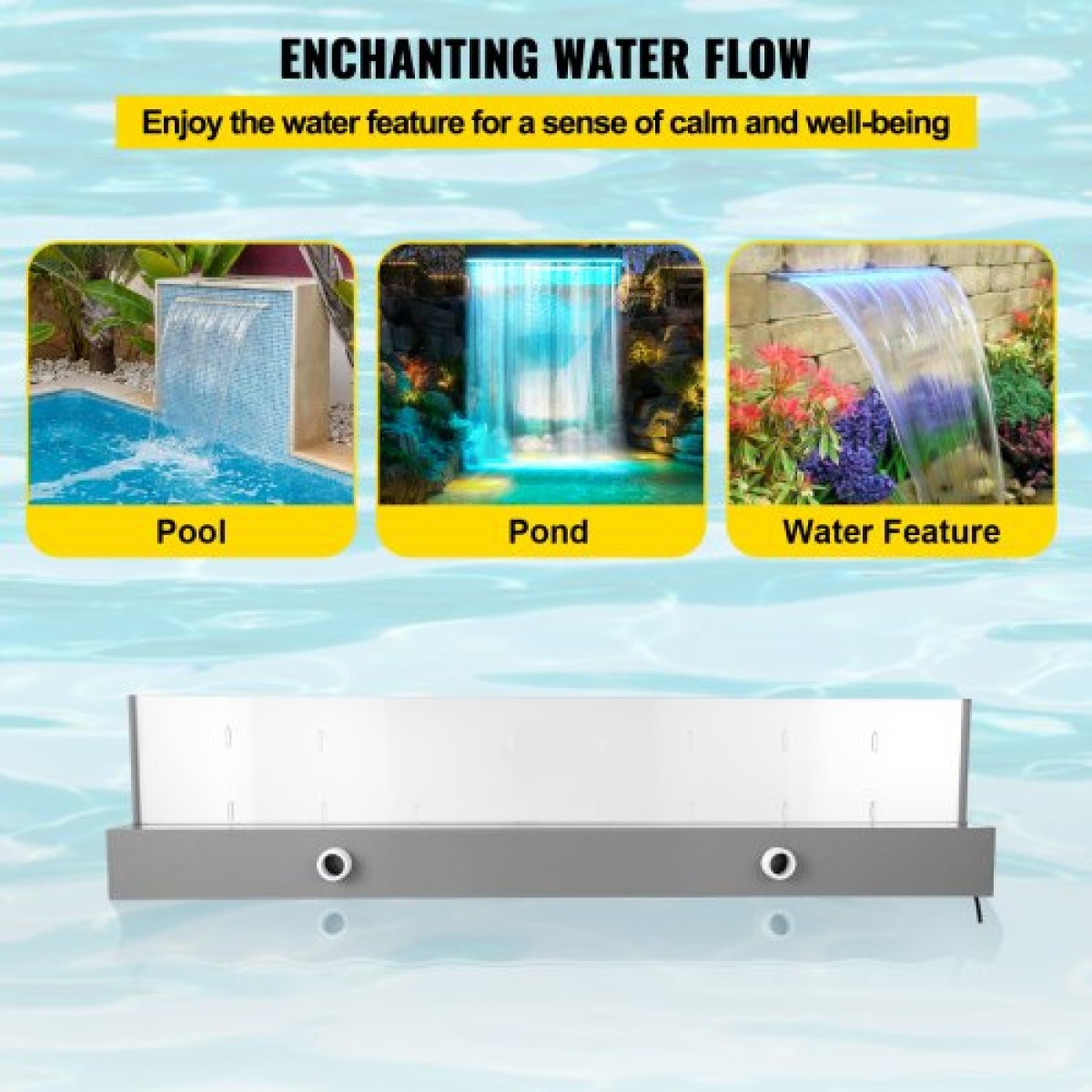 VEVOR Fountain Spillway 36,2x3,2x8,1 ιντσών, Pool Waterfall Fountain 17 Colors Led, Pool Water Fall Kit with Remote, Pool Spillway Consolid Acrylic Pool Waterfall for Garden Pond, Swimming Pool, Square