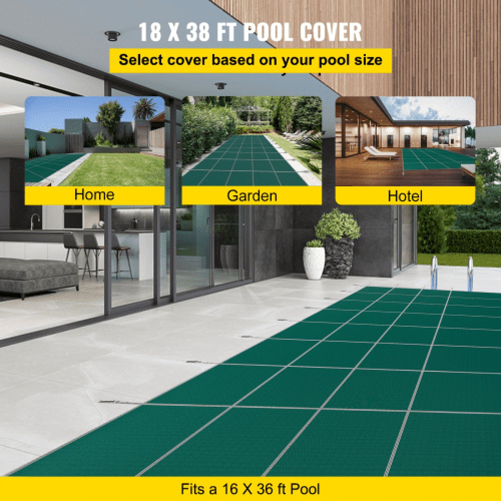 VEVOR Κάλυμμα ασφαλείας πισίνας 5,5 x 11,6 m, κάλυμμα εσωτερικής πισίνας κατάλληλο για 4,9 x 11 m πισίνα, ορθογώνιο κάλυμμα ασφαλείας εσωτερικής πισίνας Πράσινο πλέγμα συμπαγές κάλυμμα ασφαλείας πισίνας για κάλυμμα ασφαλείας πισίνας χειμώνα