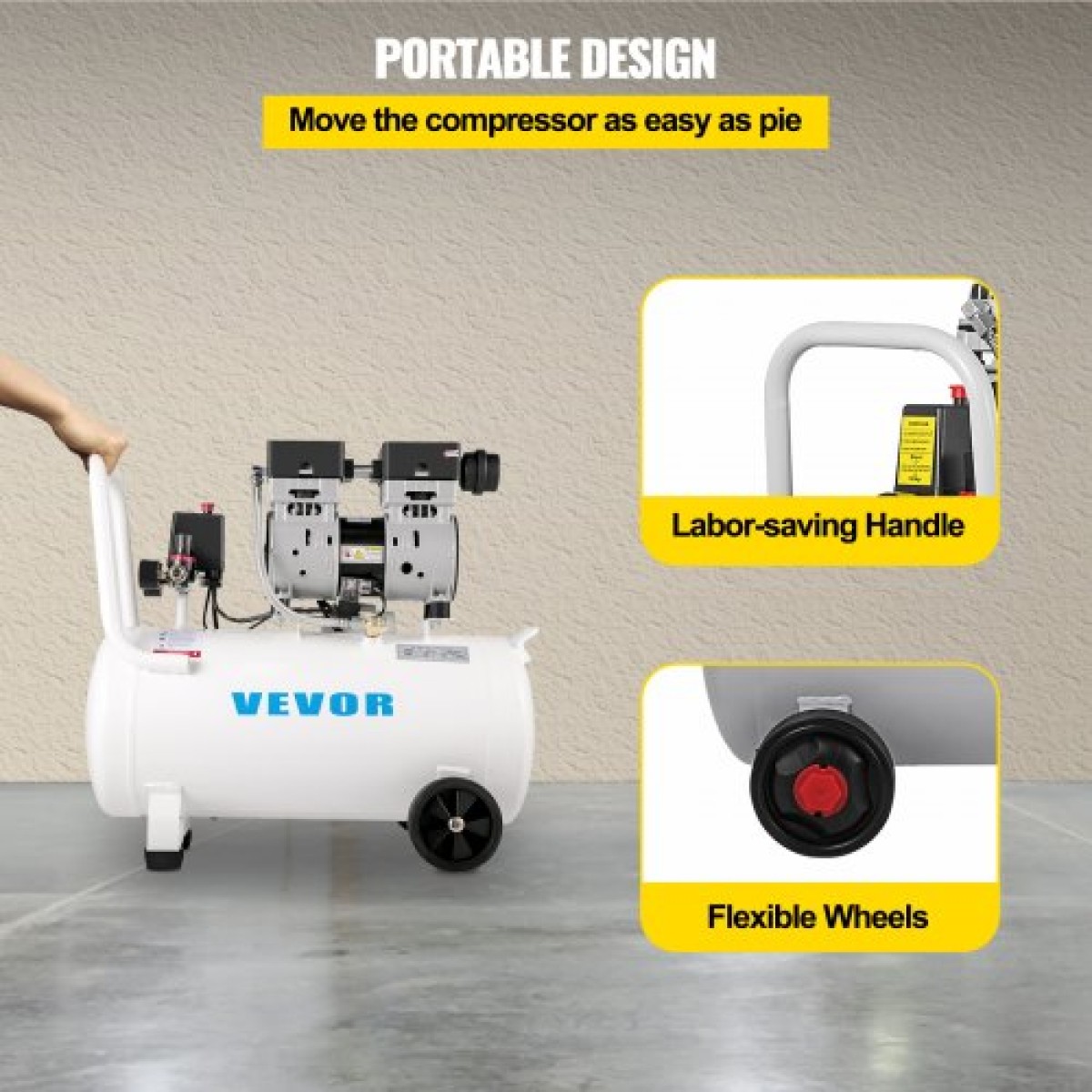 VEVOR Air Compressor 41,6 L, Ultra Quiet Air Compressor 1 HP, Oil-free Air Compressor Steel Tank 750W, Portable Air Compressor 8 bar, Ultra Quiet Compressor για επισκευή στο σπίτι, Φούσκωμα ελαστικών