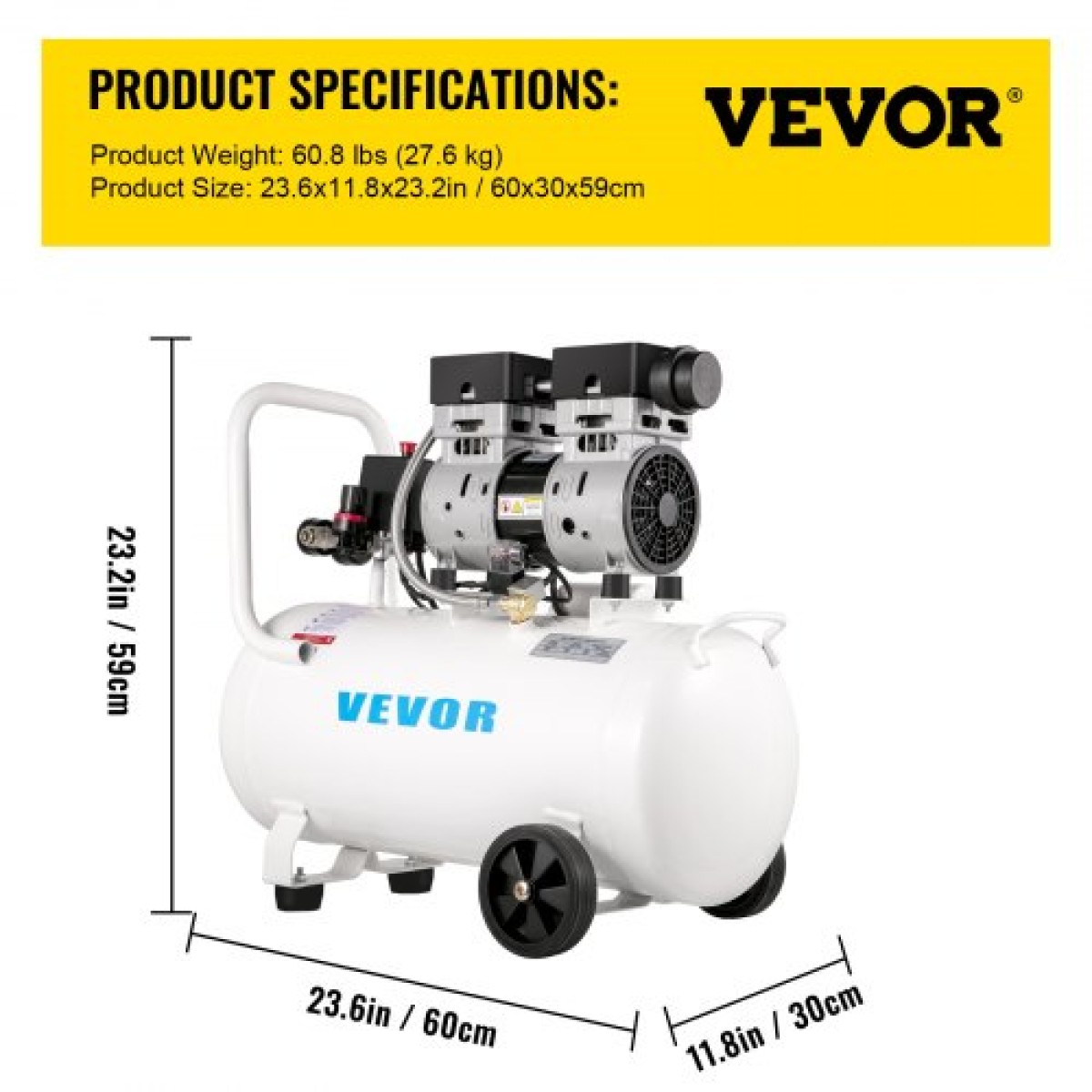 VEVOR Air Compressor 41,6 L, Ultra Quiet Air Compressor 1 HP, Oil-free Air Compressor Steel Tank 750W, Portable Air Compressor 8 bar, Ultra Quiet Compressor για επισκευή στο σπίτι, Φούσκωμα ελαστικών