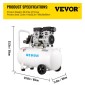 VEVOR Air Compressor 41,6 L, Ultra Quiet Air Compressor 1 HP, Oil-free Air Compressor Steel Tank 750W, Portable Air Compressor 8 bar, Ultra Quiet Compressor για επισκευή στο σπίτι, Φούσκωμα ελαστικών