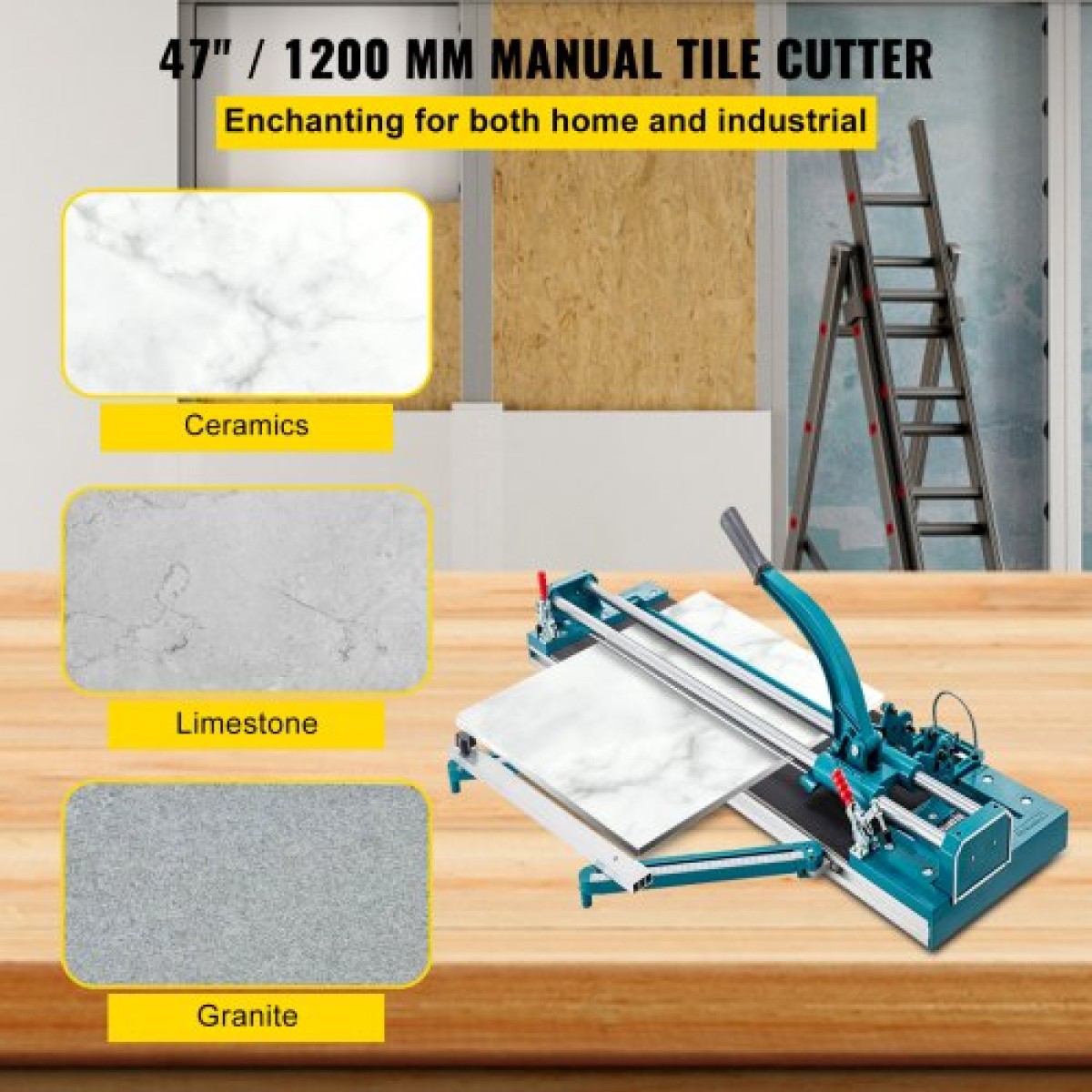 VEVOR 47Inch/1200mm Tile Cutter Double Rail Manual Tile Cutter 3/5 in Cap with Precise Laser Positioning Manual Tile Cutter Tools for Precision Cutter