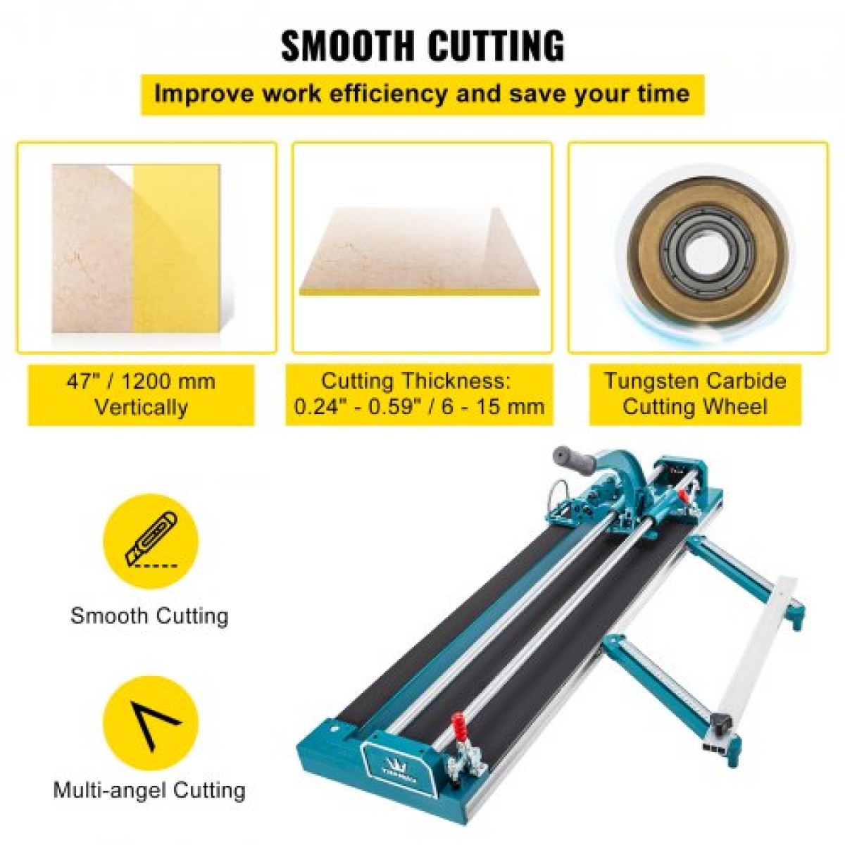 VEVOR 47Inch/1200mm Tile Cutter Double Rail Manual Tile Cutter 3/5 in Cap with Precise Laser Positioning Manual Tile Cutter Tools for Precision Cutter