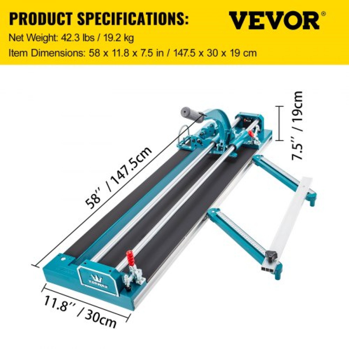 VEVOR 47Inch/1200mm Tile Cutter Double Rail Manual Tile Cutter 3/5 in Cap with Precise Laser Positioning Manual Tile Cutter Tools for Precision Cutter