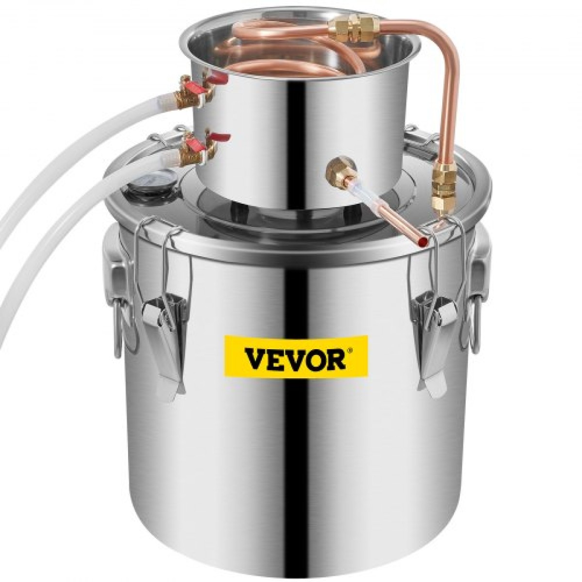 VEVOR Still Distiller 5Gal 21L από ανοξείδωτο ατσάλι Water Distiller Copper Tube Home Brewing Kit Ενσωματωμένο θερμόμετρο για DIY Whisky Wine Brandy Sliver
