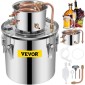 VEVOR Still Distiller 5Gal 21L από ανοξείδωτο ατσάλι Water Distiller Copper Tube Home Brewing Kit Ενσωματωμένο θερμόμετρο για DIY Whisky Wine Brandy Sliver