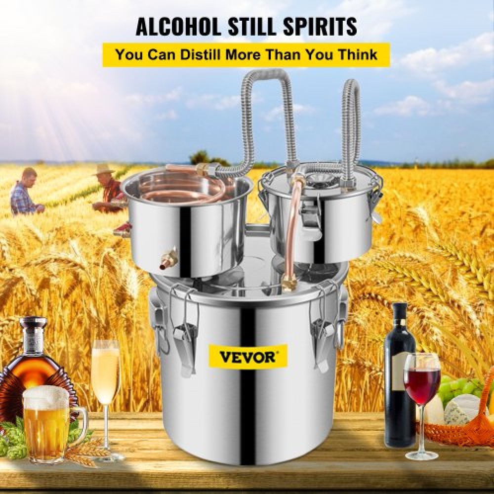 VEVOR 32,2 L Οικιακή χρήση Moonshine Still Brewing από ανοξείδωτο ατσάλι αιθέριο έλαιο διπλού βαρελιού
