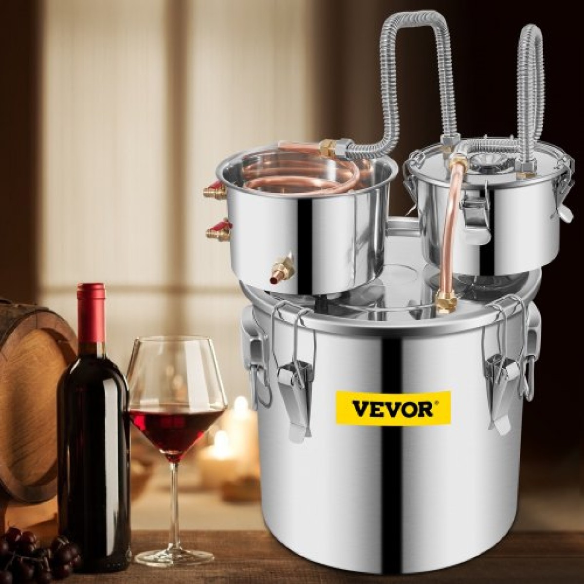 VEVOR 32,2 L Οικιακή χρήση Moonshine Still Brewing από ανοξείδωτο ατσάλι αιθέριο έλαιο διπλού βαρελιού