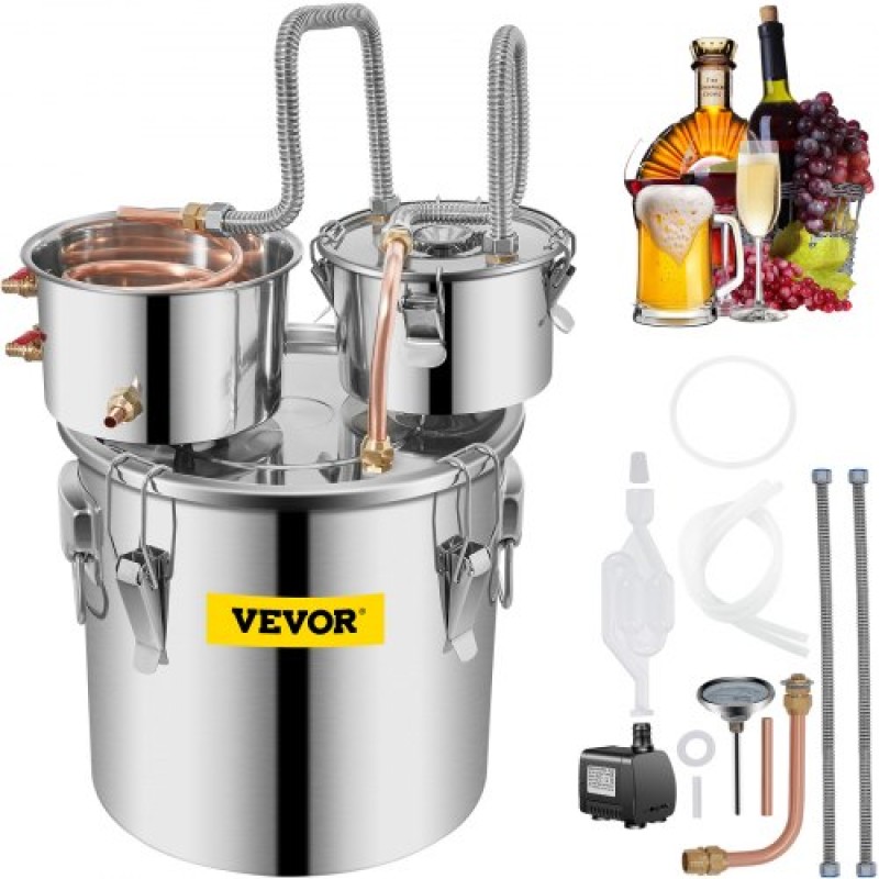 VEVOR 32,2 L Οικιακή χρήση Moonshine Still Brewing από ανοξείδωτο ατσάλι αιθέριο έλαιο διπλού βαρελιού