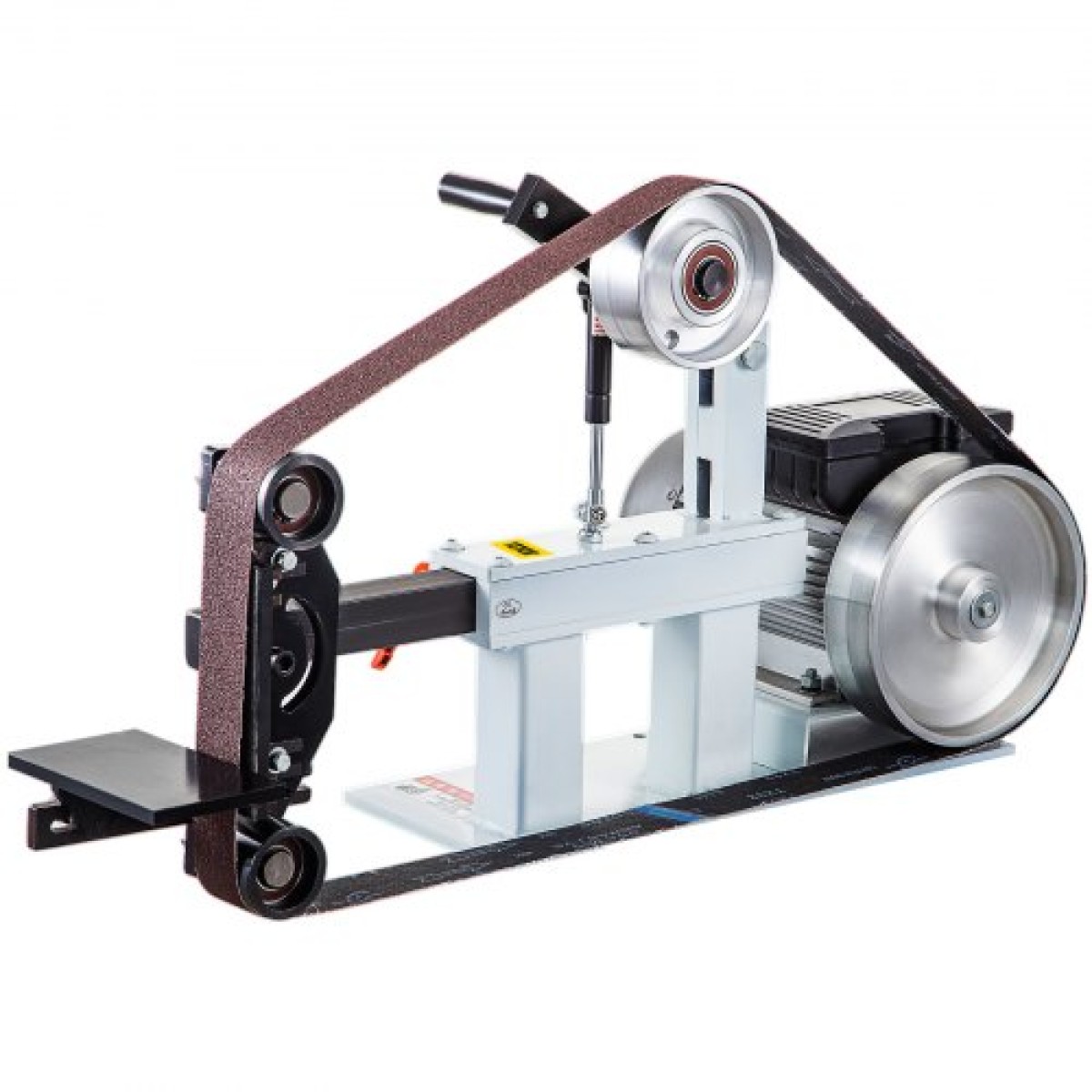 Ταινιοτριβείο VEVOR 2Hp σταθερής ταχύτητας 2 X 82 ιντσών Ιμάντες δίσκου τριβείο με 3 τροχούς λείανσης 110V Πάγκος τριβείο 12 ιντσών Τροχός και επίπεδη βάση εργαλείων για κατασκευή μαχαιριών