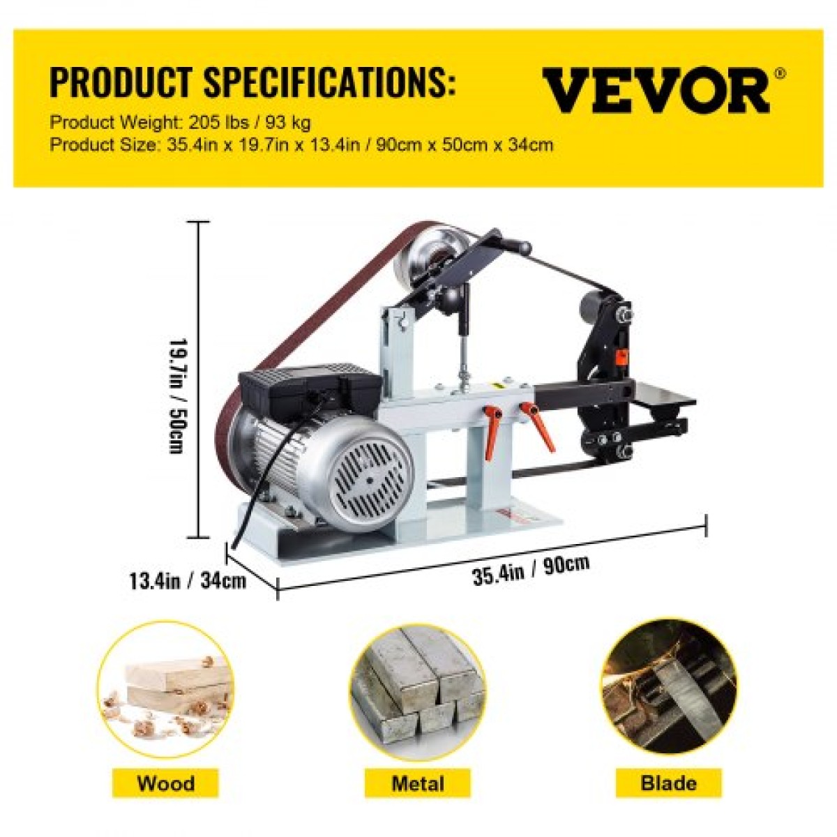 Ταινιοτριβείο VEVOR 2Hp σταθερής ταχύτητας 2 X 82 ιντσών Ιμάντες δίσκου τριβείο με 3 τροχούς λείανσης 110V Πάγκος τριβείο 12 ιντσών Τροχός και επίπεδη βάση εργαλείων για κατασκευή μαχαιριών