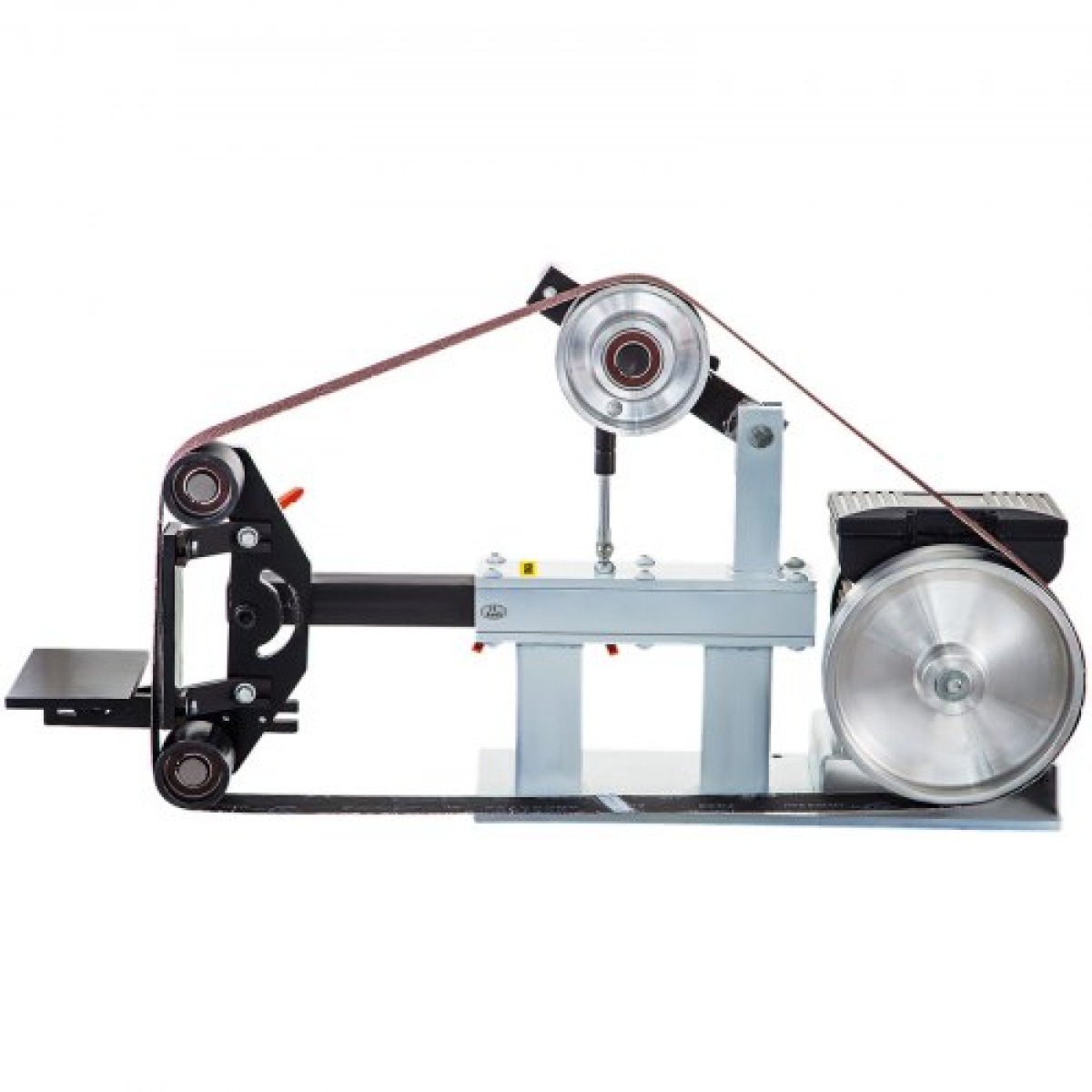 Ταινιοτριβείο VEVOR 2Hp σταθερής ταχύτητας 2 X 82 ιντσών Ιμάντες δίσκου τριβείο με 3 τροχούς λείανσης 110V Πάγκος τριβείο 12 ιντσών Τροχός και επίπεδη βάση εργαλείων για κατασκευή μαχαιριών