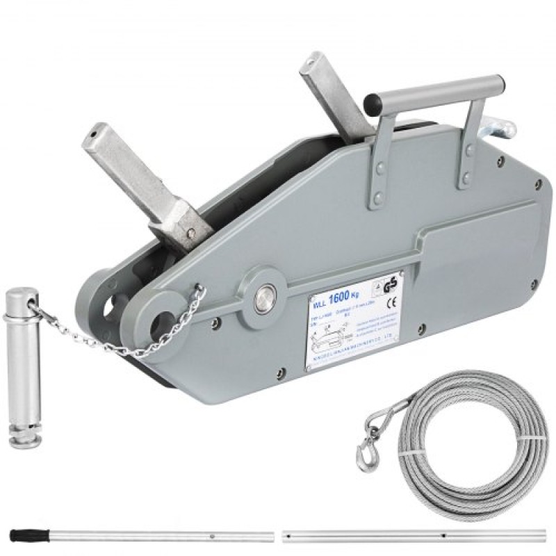 VEVOR Wire Rope Puller 1,6T/1587,6 kg Χωρητικότητα Hand Winch Rope 2499,4 cm Grip Puller Εγχειρίδιο Wire Rope Puller Heavy Duty Wire Rope Grip Puller Ανυψωτικό έλξης Εξοπλισμός ρυμούλκησης για εσωτερική και εξωτερική χρήση