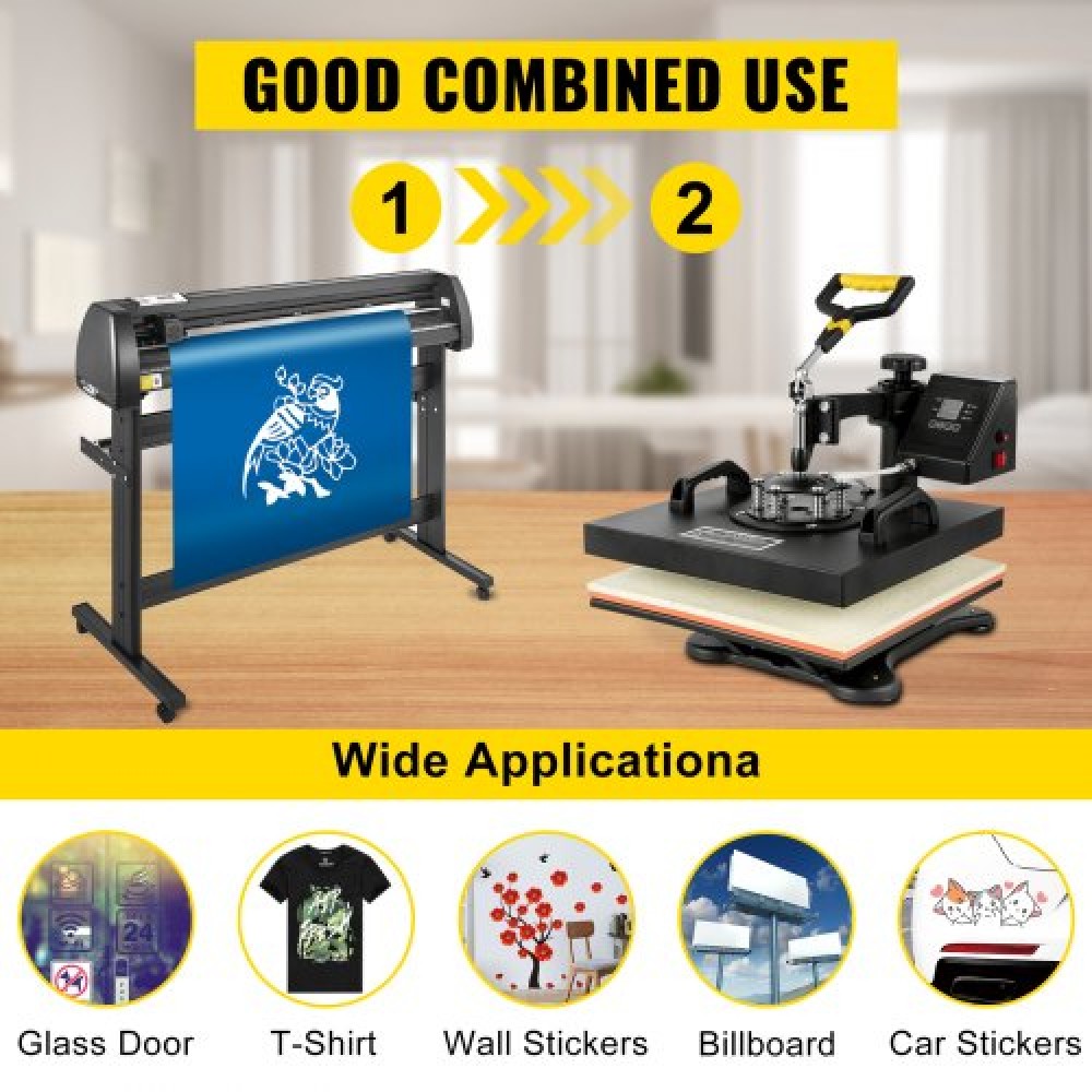VEVOR 5 In1 Heat Press 38,1 x 38,1 cm Καπάκι μεταφοράς 134,6 cm Vinyl Cutter Plotter Cutting 3 Blades