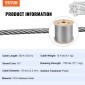 VEVOR T316 Καλώδιο από ανοξείδωτο ατσάλι 3,2 mm 7x7 Καλώδιο συρματόσχοινο από ατσάλι 15240 cm Κιγκλίδωμα καλωδίου Μεταφορά Καλώδιο συρματόσχοινο για καταστρώματα κιγκλιδωμάτων DIY κιγκλίδωμα