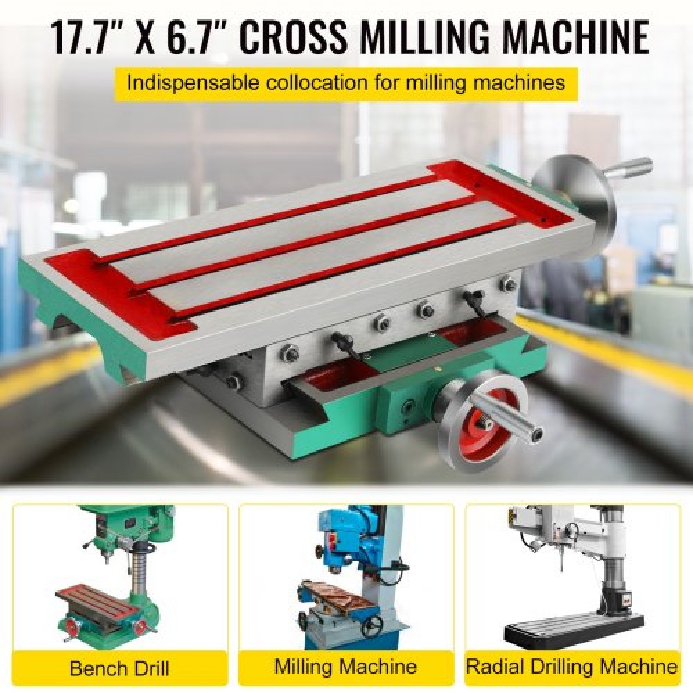 VEVOR Milling Table 17.7×6.7Inch Compound Slide Milling Table 30KG Multifunction Worktable Cross Milling Machine Compound 2 Axis 4 Ways for All Drill Stands Bench Drilling Milling Machine