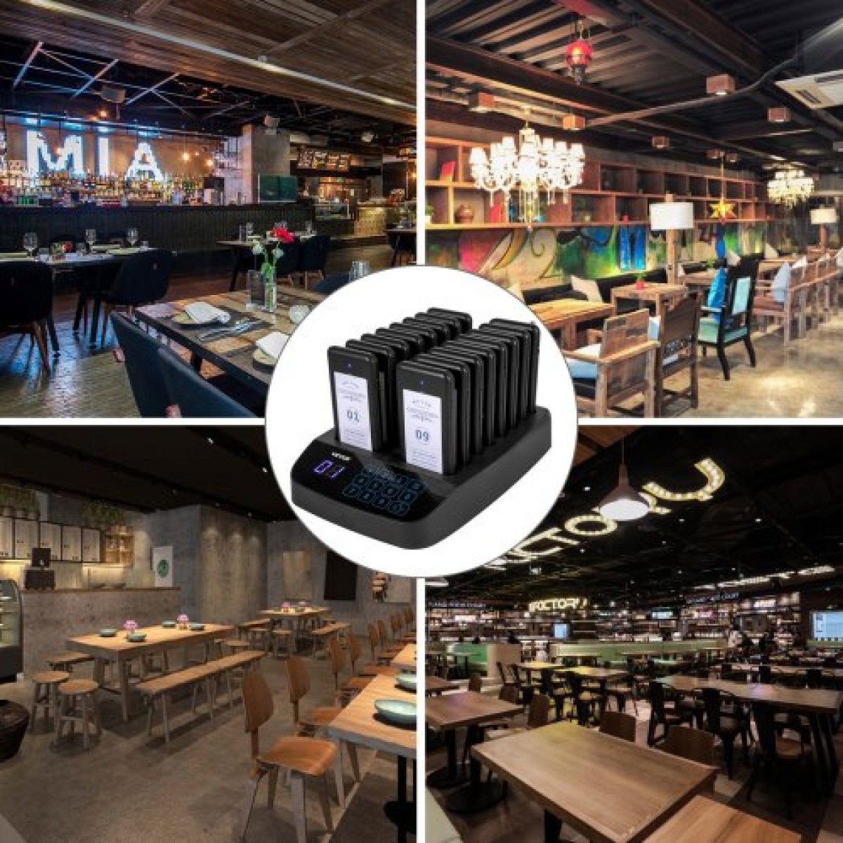 VEVOR Restaurant Pager 16 Coasters Paging System Max 98 Nursery Pager Ασύρματο σύστημα τηλεειδοποίησης σε ουρά κλήσης Οθόνη αφής με δόνηση, αναβοσβήνει και βομβητή για ξενοδοχεία και καφετέριες κοινωνικών αποστάσεων