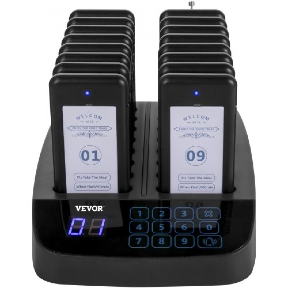 VEVOR Restaurant Pager 16 Coasters Paging System Max 98 Nursery Pager Ασύρματο σύστημα τηλεειδοποίησης σε ουρά κλήσης Οθόνη αφής με δόνηση, αναβοσβήνει και βομβητή για ξενοδοχεία και καφετέριες κοινωνικών αποστάσεων