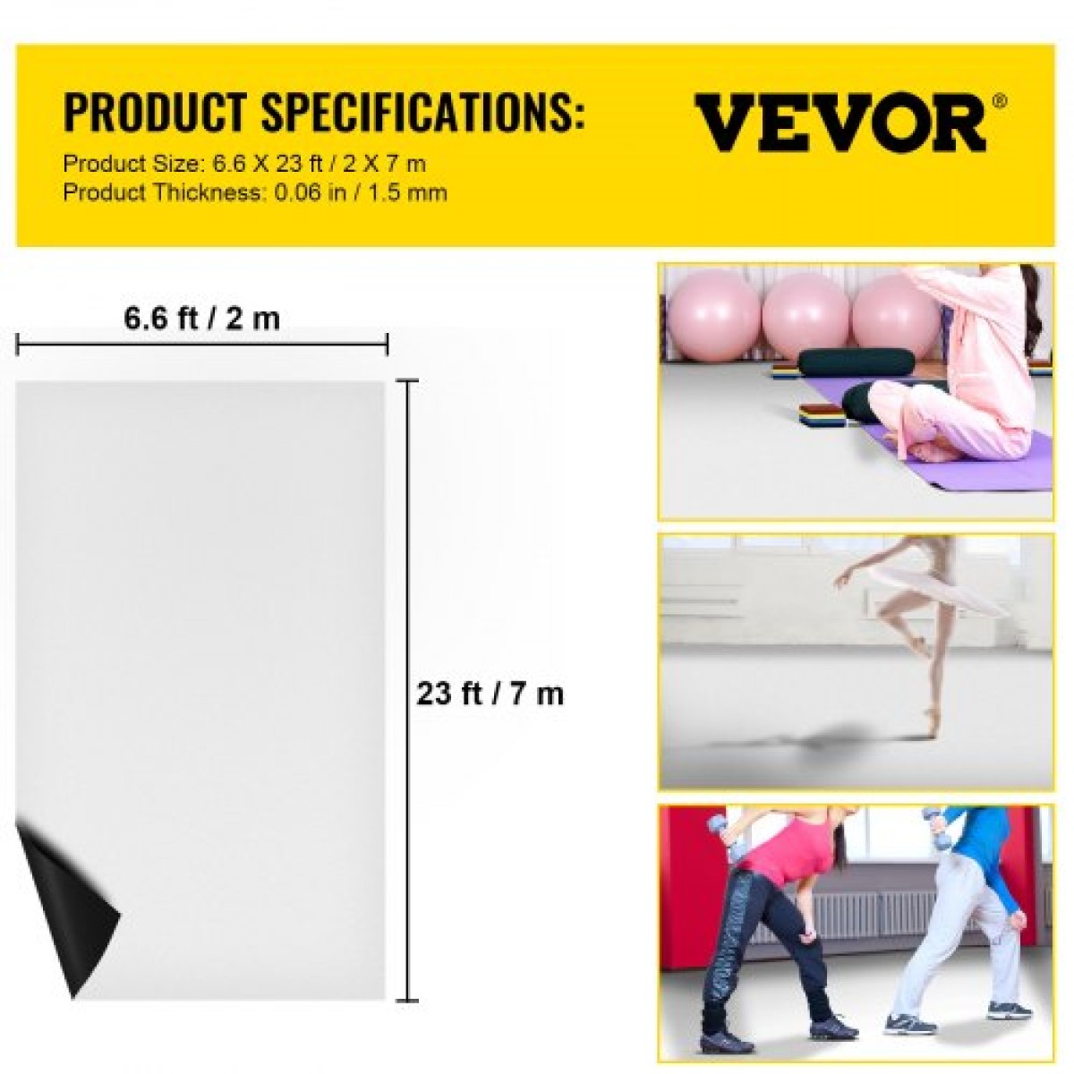 VEVOR Dance Floor, 6,6x23ft Dance Floor Roll, πάχος 0,06in PVC Vinyl Dance Floor, Μαύρο/Λευκό αναστρέψιμο φορητό πάτωμα χορού, αντιολισθητικό δάπεδο χορού, πίστα μπαλέτου για τζαζ, ποπ, λυρικό στυλ