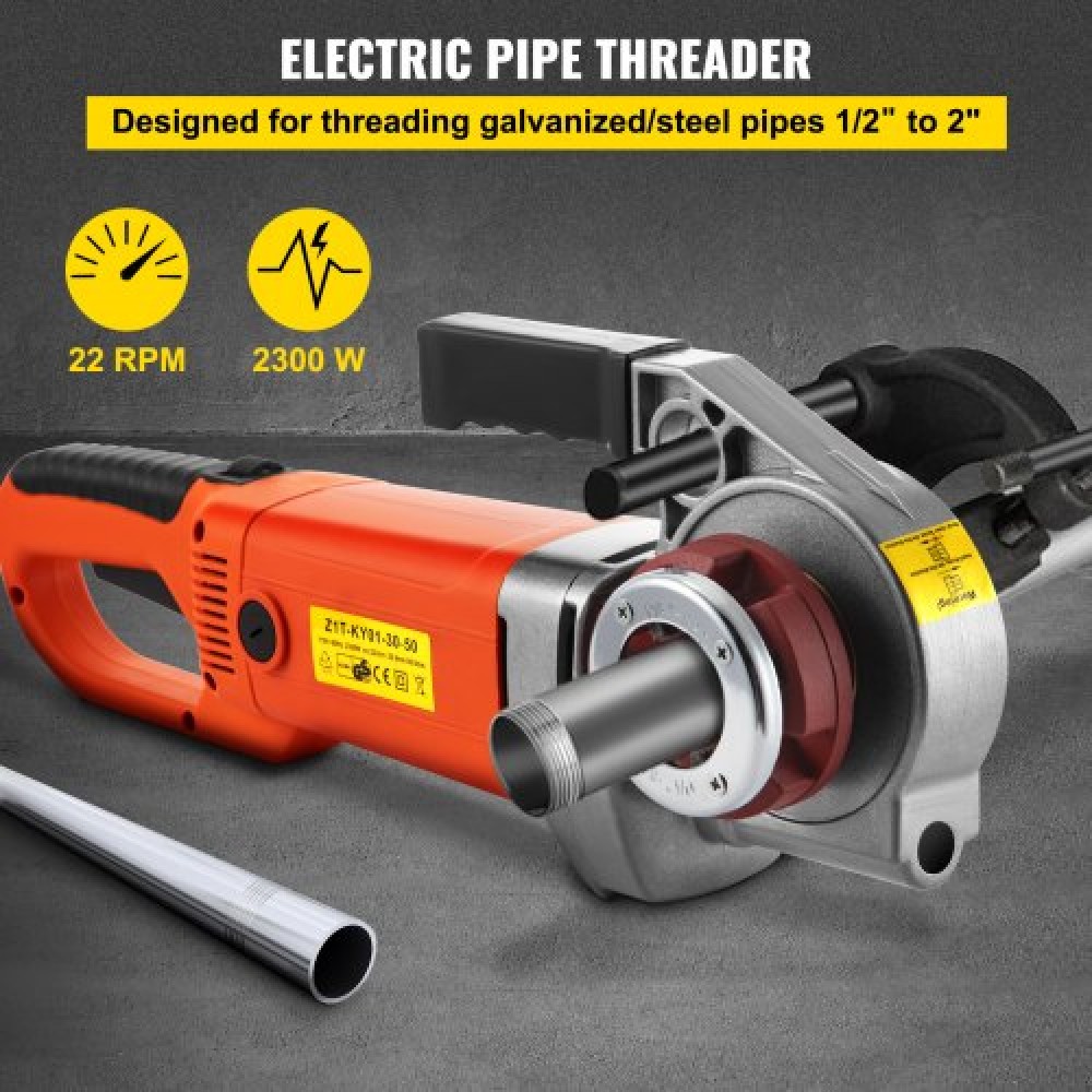 VEVOR Electric Pipe Threader, 2300W Pipe Threading Machine, Heavy-Duty Hand-Held Power Drive Kit, 220V Pipe Threader Machine, Portable Pipe Threader with 6 Dies 1/2"-2"