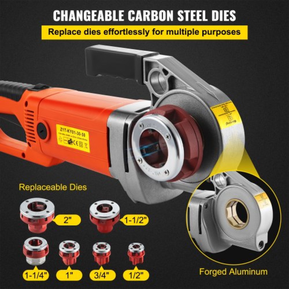 VEVOR Electric Pipe Threader, 2300W Pipe Threading Machine, Heavy-Duty Hand-Held Power Drive Kit, 220V Pipe Threader Machine, Portable Pipe Threader with 6 Dies 1,27-5,1 cm
