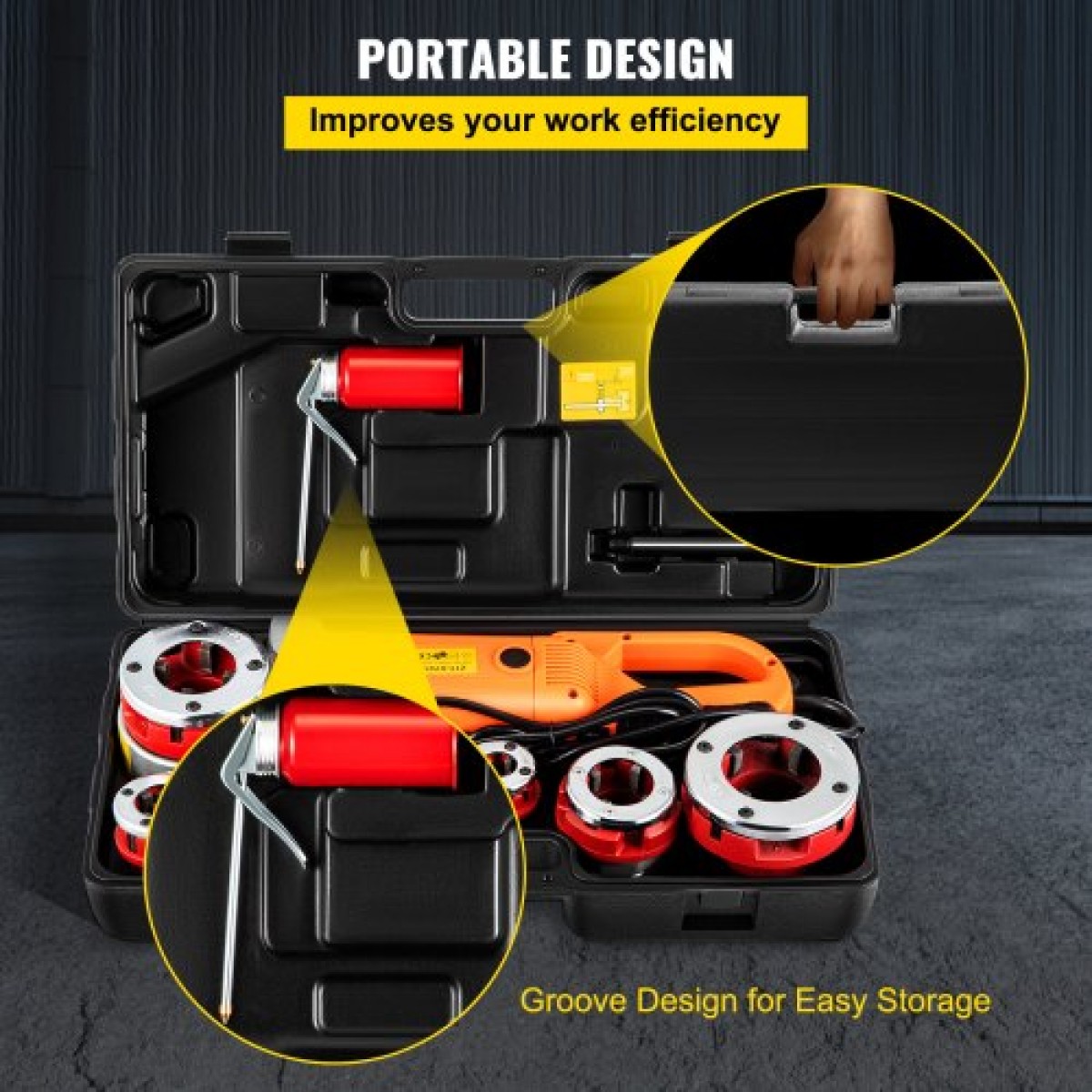 VEVOR Electric Pipe Threader, 2300W Pipe Threading Machine, Heavy-Duty Hand-Held Power Drive Kit, 220V Pipe Threader Machine, Portable Pipe Threader with 6 Dies 1,27-5,1 cm