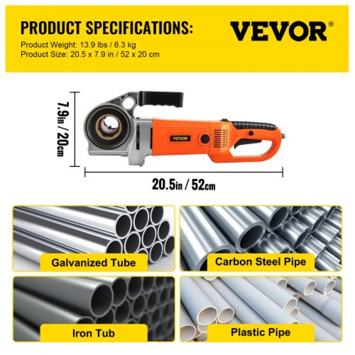 VEVOR Electric Pipe Threader, 2300W Pipe Threading Machine, Heavy-Duty Hand-Held Power Drive Kit, 220V Pipe Threader Machine, Portable Pipe Threader with 6 Dies 1,27-5,1 cm