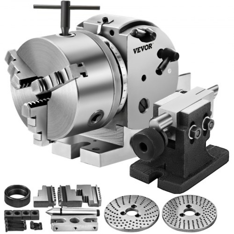 VEVOR BS-0 Κεφαλή Διαίρεσης Ακριβείας, Οριζόντια Διαιρετική κεφαλή με τσοκ 3 σιαγόνων, MT2 Tailstock BS-0 12,7 cm Διαιρέσιμη κεφαλή ημι καθολικής κοπής για φρέζα