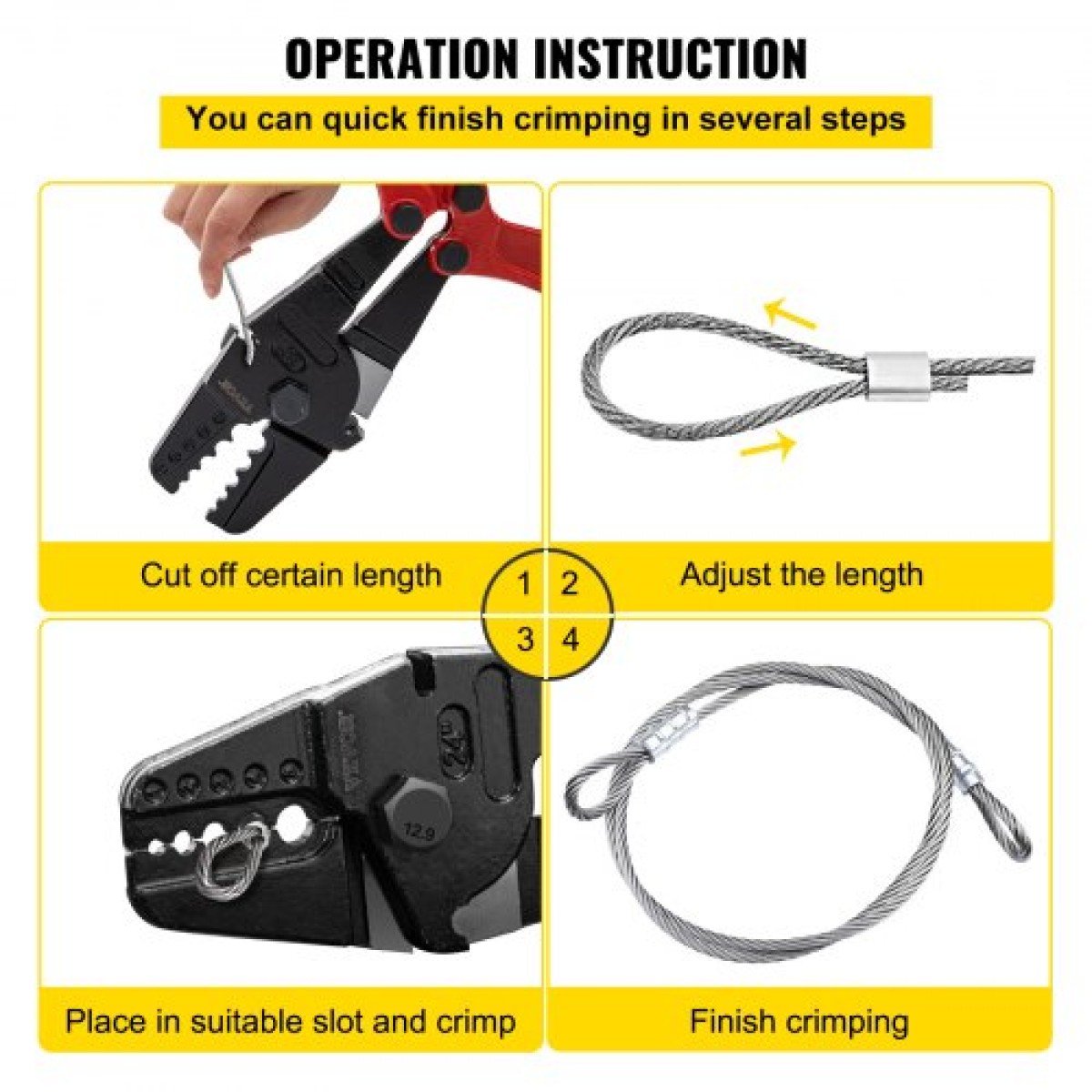 VEVOR 24 ιντσών Swager Crimper 5 κοιλότητας 1/16 έως 3/16 ιντσών Εργαλείο περιτυλίγματος για χάλκινα αλουμίνια οβάλ μανίκια και μανίκια στοπ Εργαλείο πτύχωσης σχοινιού σύρμα Propress Swage Εργαλείο μακριά λαβή Εξοικονόμηση εργασίας