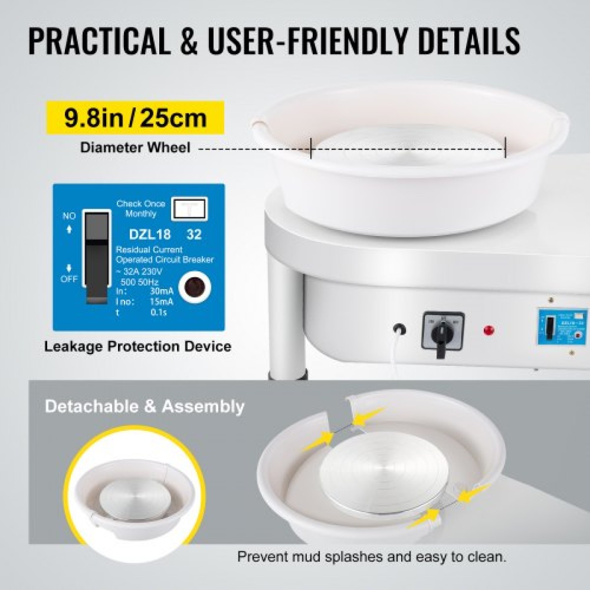 VEVOR Pottery Wheel 25CM Pottery Forming Machine 280W Electric Pottery wheel with Foot Pedal and Departable Basin Shaping Tool for Ceramics Clay Craft DIY Clay
