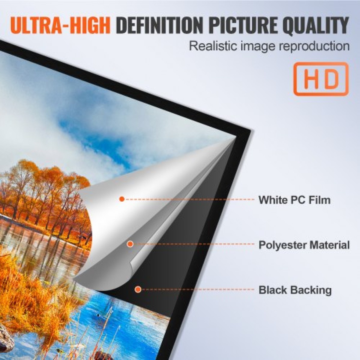 VEVOR 110 Inch Diagonal Projector Screen 16:9 4K HD Projector Screen Movie Οθόνη Fixed Frame 3D Projector for Home Threater Outdoor Use (110inch)