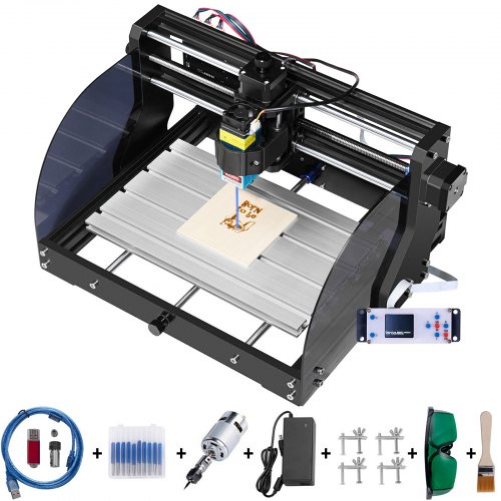 VEVOR Engraving Machine 300×180×45 mm CNC Router CNC 3018 Pro 15W Laser Engraver GRBL Control 3 Axis Laser Engraving Machine, with Offline Controller, for Carving Plastic, Acrylic, PVC, Wood