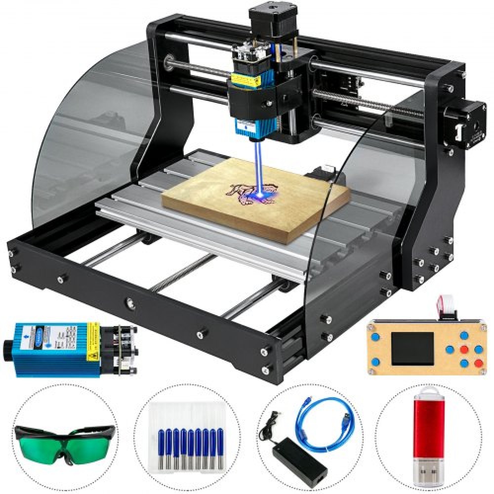 VEVOR CNC 3018 Pro CNC Router 300×180×45 mm CNC Machine 5.5W GRBL Control Mini Laser Engraver with Offline Controller 3 Axis Laser Engraving Machine for Carving Milling Plastic, Acrylic, PVC, Wood