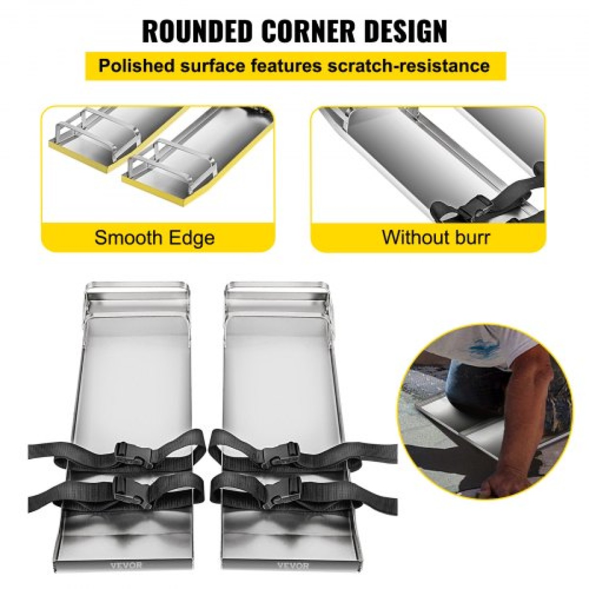 VEVOR Concrete Knee Boards 30'' x 8'' Slider Knee Boards, Kneeler Board από ανοξείδωτο χάλυβα Kneeboards, Concrete Sliders Pair Moving Sliders, with Concrete Board Straps for Cement and Concrete Finishi