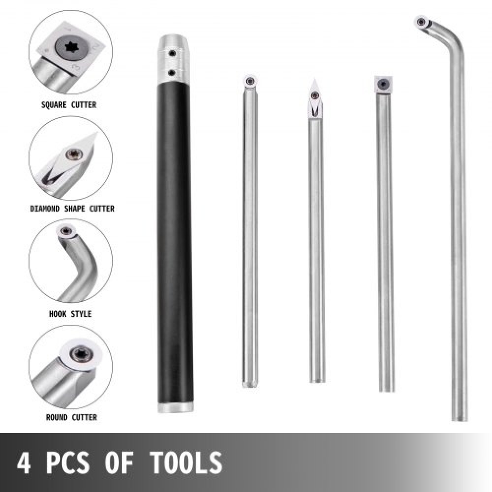 VEVOR Wood Turning Tools for Lathe 4 PCS Set, Carbide Lathe Tools with Diamond Shape, Round, Square Cutters Replaceable Turning Lathe Chisels with a Grip Handle Lathe Tools for Craft DIY Hobbyists