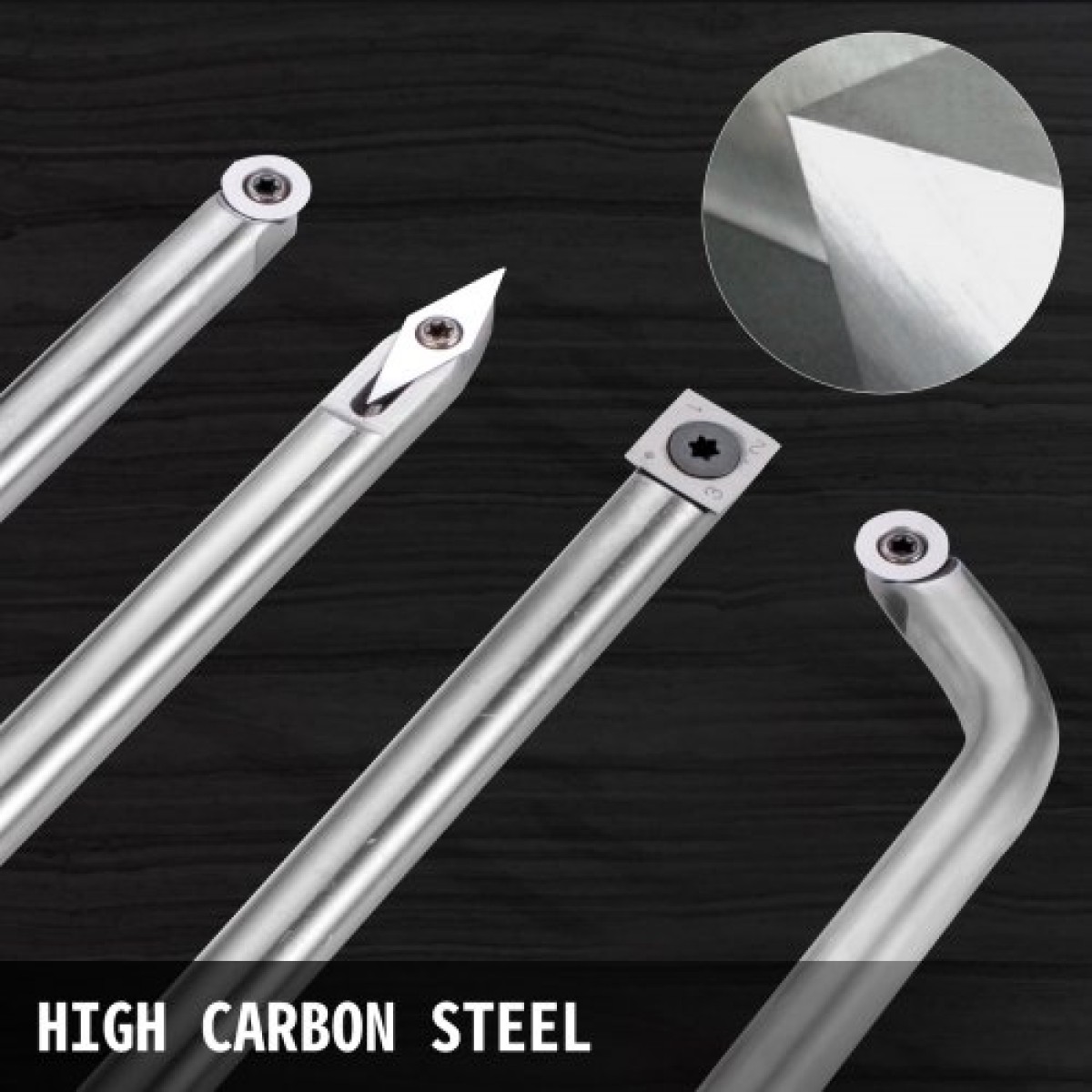 VEVOR Wood Turning Tools for Lathe 4 PCS Set, Carbide Lathe Tools with Diamond Shape, Round, Square Cutters Replaceable Turning Lathe Chisels with a Grip Handle Lathe Tools for Craft DIY Hobbyists