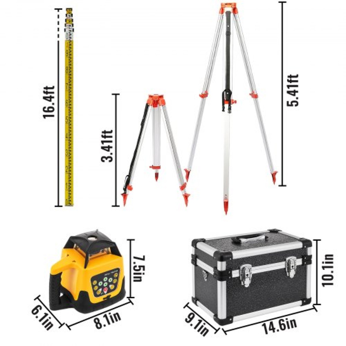 VEVOR Rotary Green Laser Kit 500M+1,65M Aluminium Tripod+5M Laser Level Staff