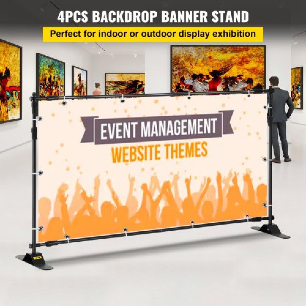 VEVOR 2,44m Display Backdrop Banner Stand Ρυθμιζόμενη Τηλεσκοπική Ελαφρύ Εμπορική Έκθεση Wall Exhibitor x 4 PACK