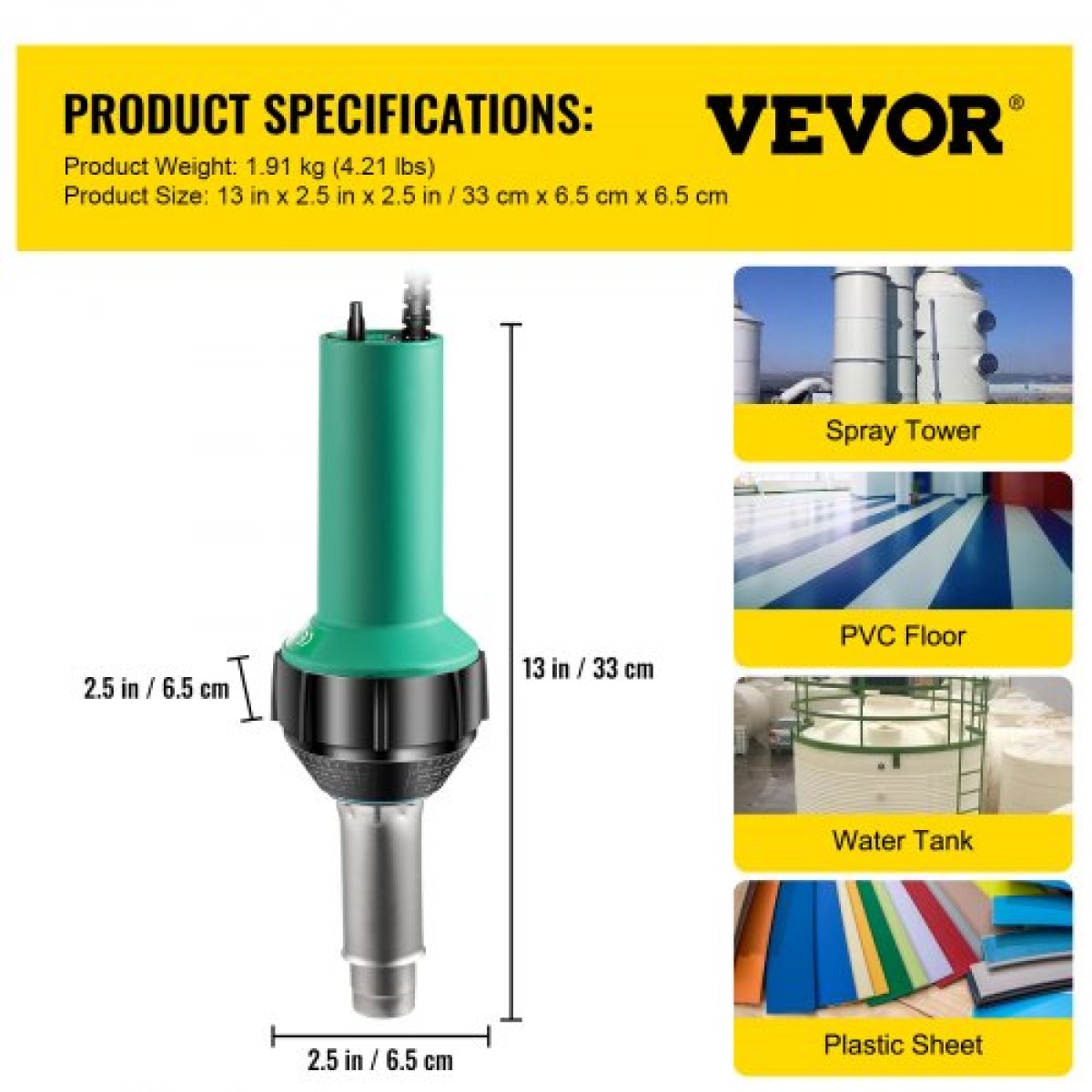 Συγκολλητής οροφής VEVOR, πιστόλι συγκόλλησης PVC 8 ​​τμχ, πλαστικός οξυγονοκολλητής θερμού αέρα 1600 W, θερμικό πιστόλι PVC 220 V, πλαστικός ηλεκτροσυγκολλητής με θερμαντικό πυρήνα σωλήνων μαρμαρυγίας, κανονισμός θερμοκρασίας χωρίς βήμα 104-1112 °F Πλαστ