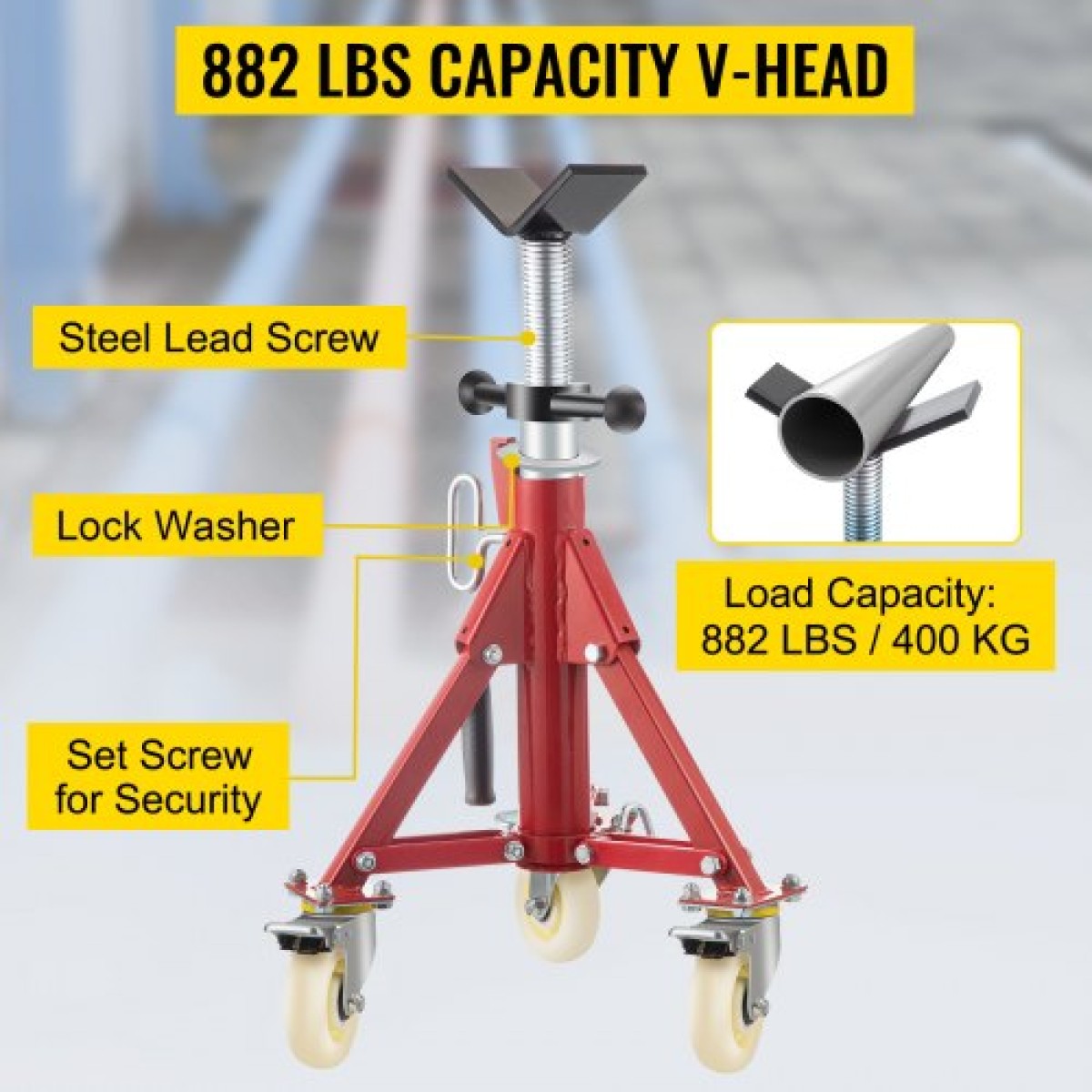 VEVOR Pipe Stand, V Head Pipe Stand Ρυθμιζόμενο ύψος 20-37 ίντσες, 2500LBS Pipe Stand με τροχίσκους, Πτυσσόμενες φορητές βάσεις σωλήνων για στήριξη σωλήνων 1/8 έως 12 ιντσών