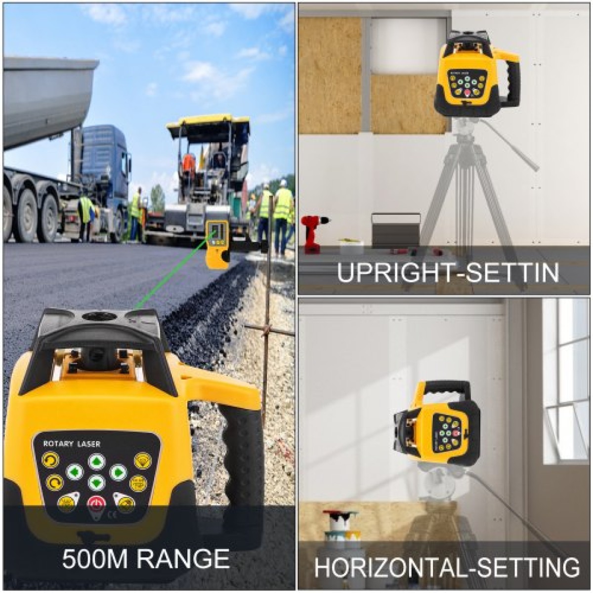 VEVOR Rotary Laser Level Green Beam 500m Εύρος κλίσης Ρυθμιζόμενη 360° Περιστροφή με ακρίβεια με θήκη μεταφοράς δέκτη τηλεχειριστηρίου