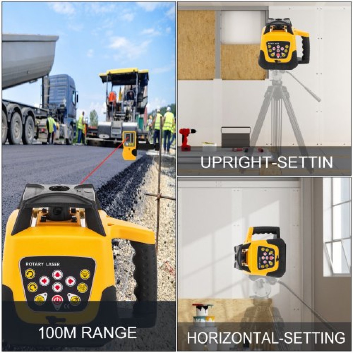 VEVOR Rotary Laser Level Kit Red Beam Ψηφιακό αυτοεπιπεδούμενο περιστροφικό κιτ λέιζερ 500M Range with Remote Control Receiver Case Transporting