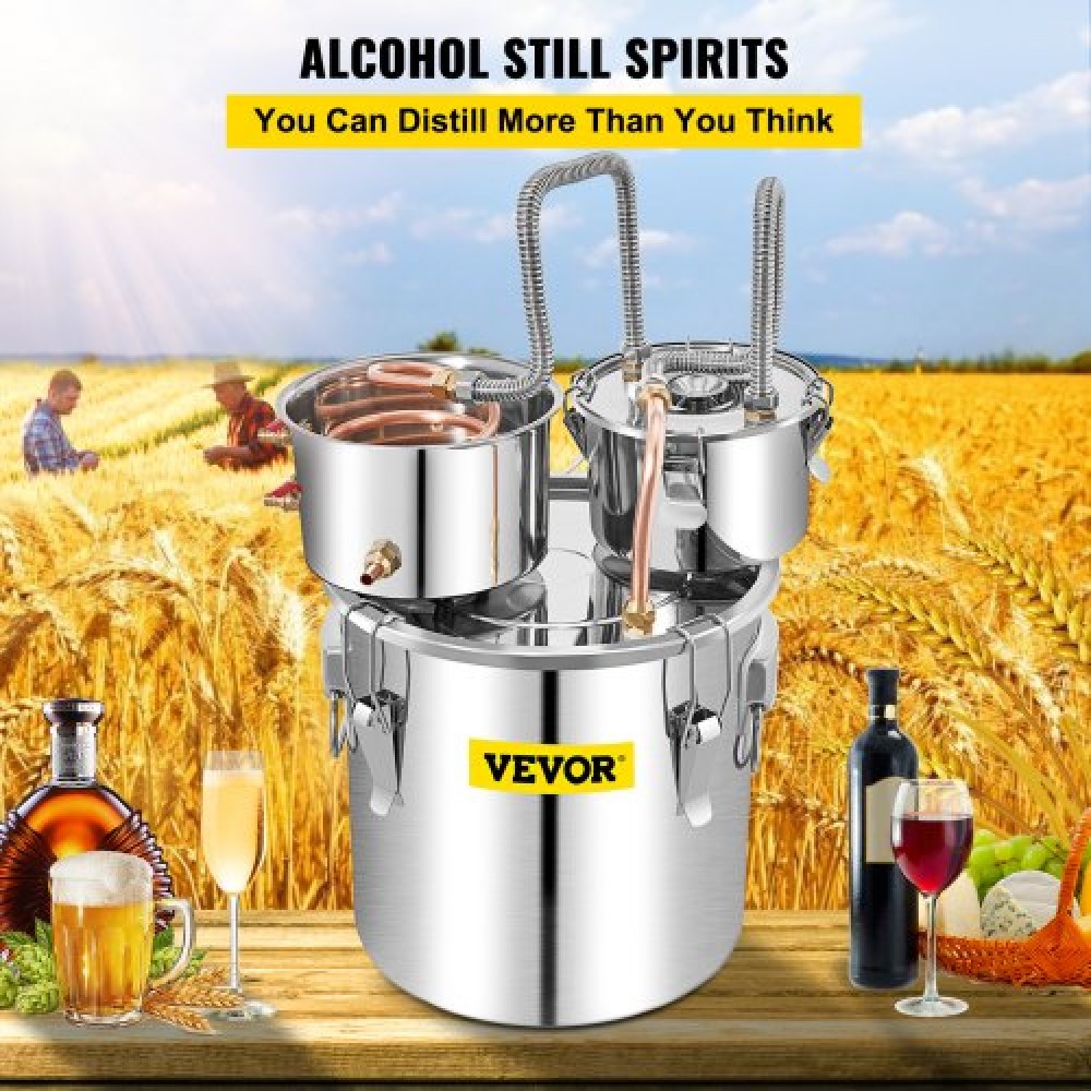 VEVOR Alcohol Still, 50L SUS Water Alcohol Distiller with Condenser & Thumper Keg, 13,2Gal Boiler Wine Making Boiler with Copper Tube, Home Brewing Kit με ενσωματωμένο θερμόμετρο για DIY Whisky Wine Brandy,