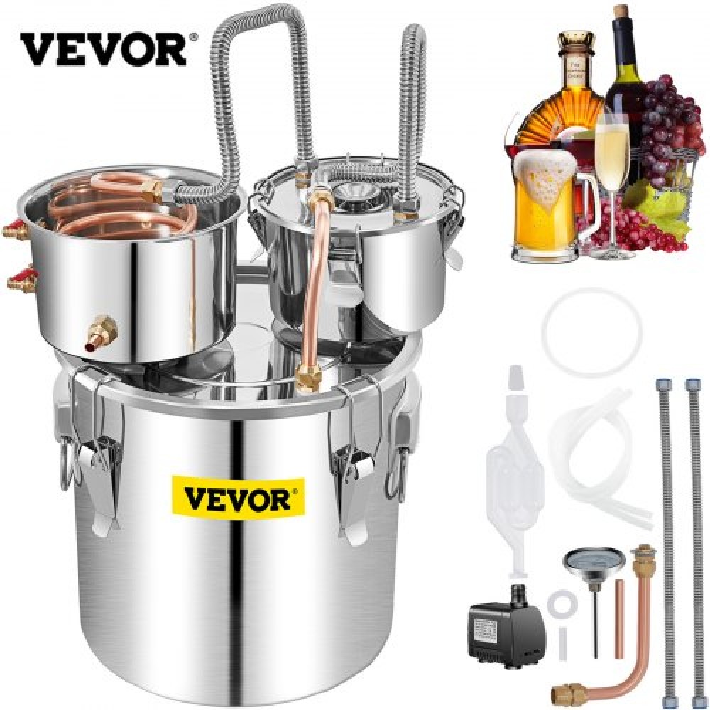 VEVOR Alcohol Still, 50L SUS Water Alcohol Distiller with Condenser & Thumper Keg, 13,2Gal Boiler Wine Making Boiler with Copper Tube, Home Brewing Kit με ενσωματωμένο θερμόμετρο για DIY Whisky Wine Brandy,