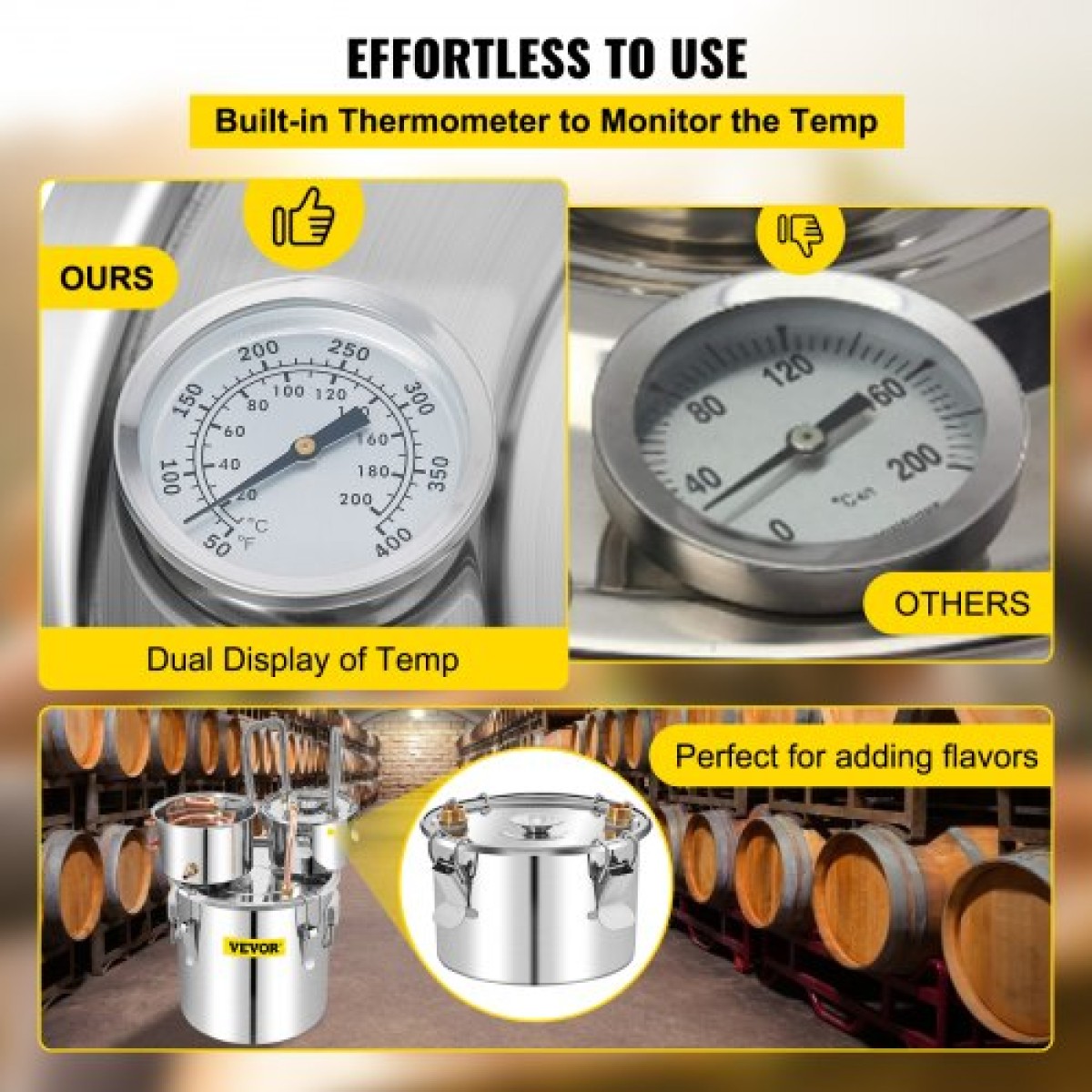 VEVOR Alcohol Still, 50L SUS Water Alcohol Distiller with Condenser & Thumper Keg, 13,2Gal Boiler Wine Making Boiler with Copper Tube, Home Brewing Kit με ενσωματωμένο θερμόμετρο για DIY Whisky Wine Brandy,