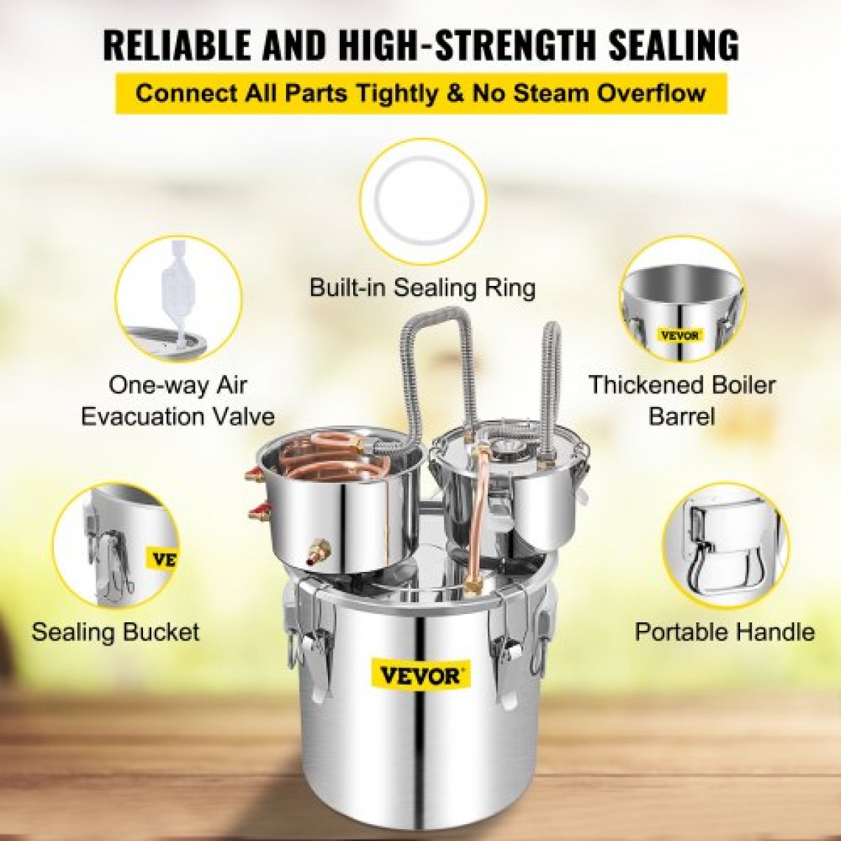 VEVOR Alcohol Still, 50L SUS Water Alcohol Distiller with Condenser & Thumper Keg, 13,2Gal Boiler Wine Making Boiler with Copper Tube, Home Brewing Kit με ενσωματωμένο θερμόμετρο για DIY Whisky Wine Brandy,