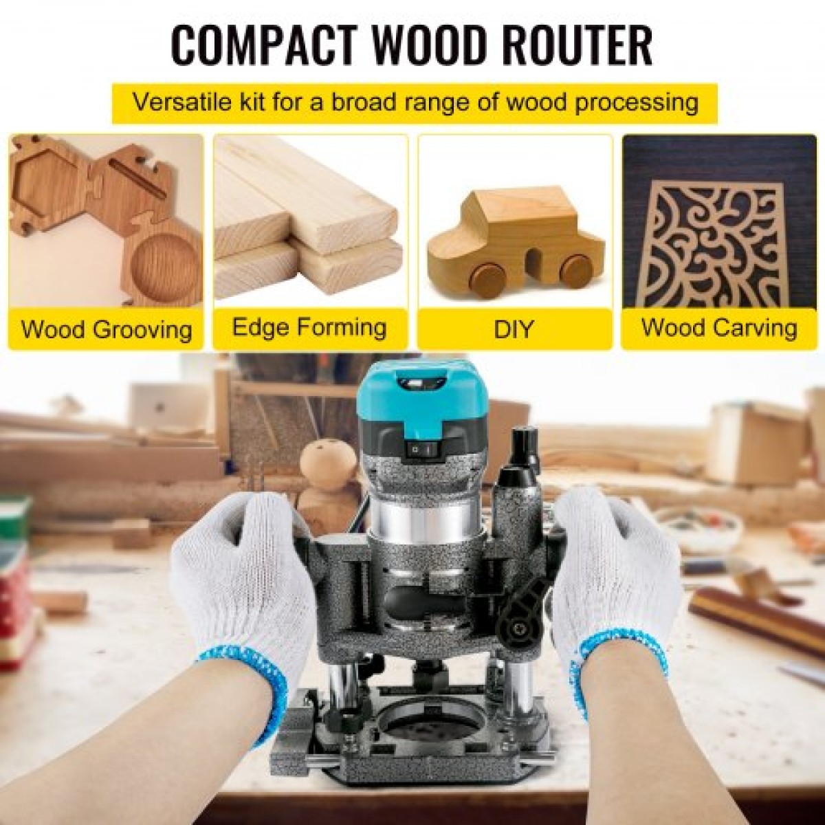 VEVOR Router Tool, 710W Wood Router, Router for Woodworking with 3 Router Collets, Wood Router Tool with Fixed & Plunge & Tilt Base, Woodworking Router with aluminium Shell & 13000-33000 r/min Rotating