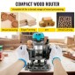 VEVOR Router Tool, 710W Wood Router, Router for Woodworking with 3 Router Collets, Wood Router Tool with Fixed & Plunge & Tilt Base, Woodworking Router with aluminium Shell & 13000-33000 r/min Rotating