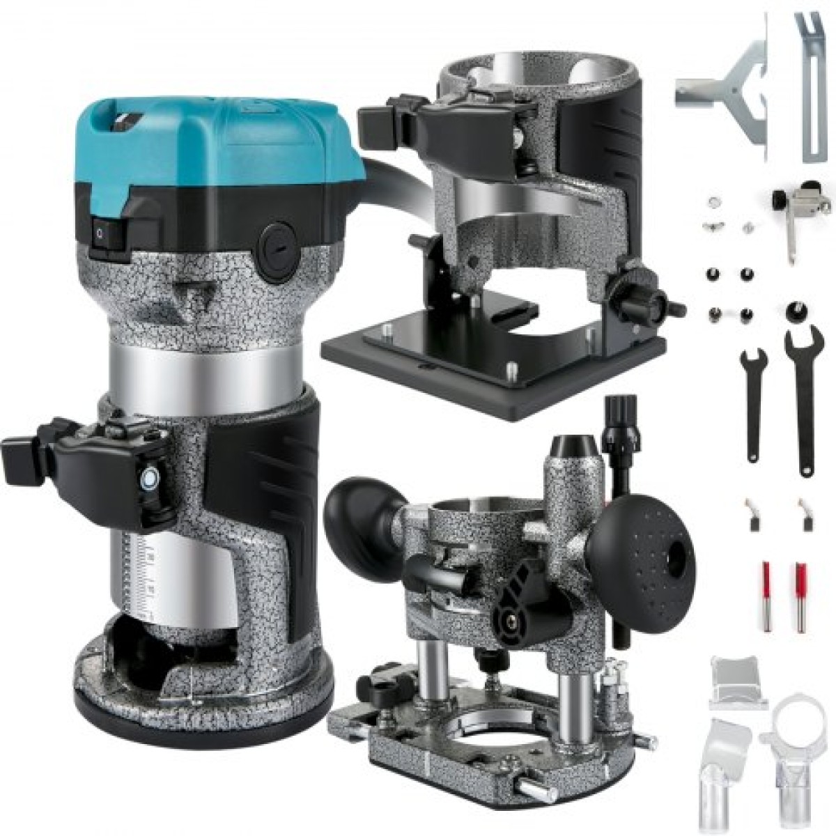 VEVOR Router Tool, 710W Wood Router, Router for Woodworking with 3 Router Collets, Wood Router Tool with Fixed & Plunge & Tilt Base, Woodworking Router with aluminium Shell & 13000-33000 r/min Rotating
